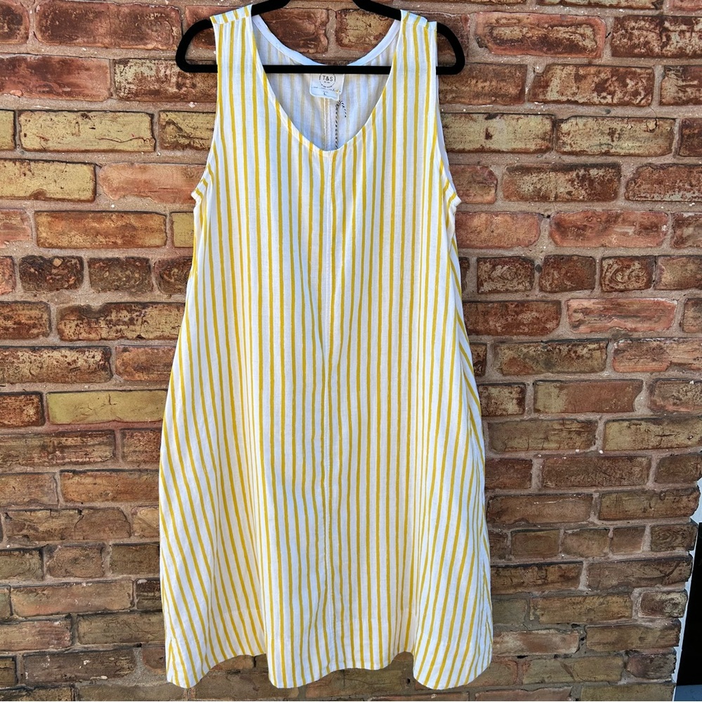 Toile & Stripe by Abby Foster Handmade 100% Cotton Dress with Pockets Size L